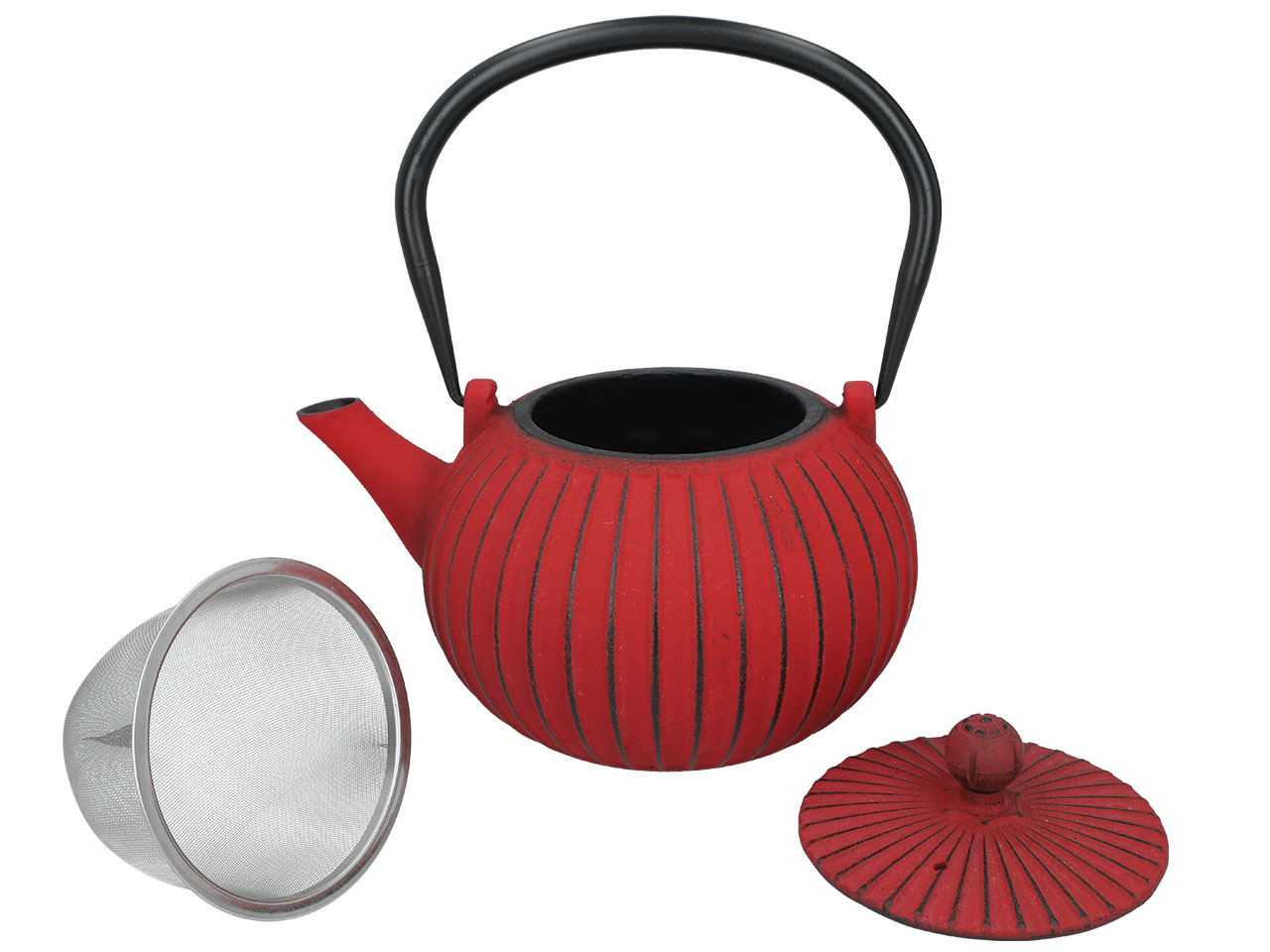 Litinová čajová konvice se sítkem 1150 ml - červený dekor